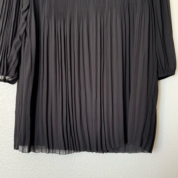 Quince Chiffon Pleated Long Sleeve Mini Dress in Black Size Small - Picture 6 of 13
